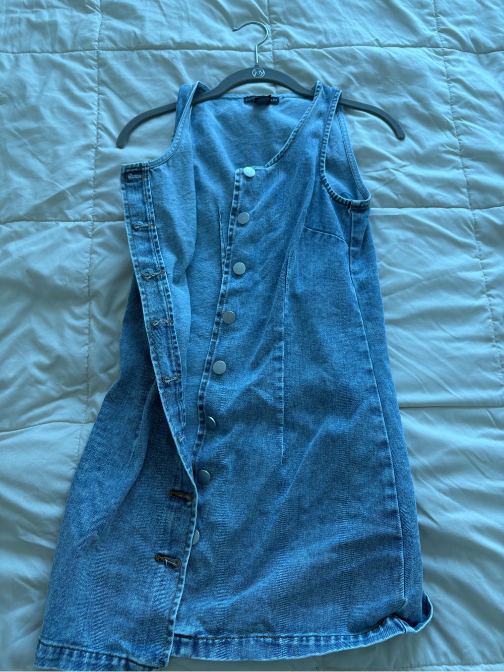 Sleeveless Button-Front Denim Dress in Medium Blue